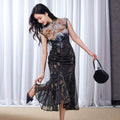 Rose print pattern|Gold-thread embroidered mermaid skirt（亦玫） - E·Beauty