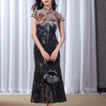 Rose print pattern|Gold-thread embroidered mermaid skirt（亦玫） - E·Beauty