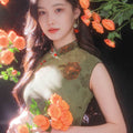 Red rose in Forest Stretch Tulle with Memory Elasticity| Modern one-Pieces Qipao Dress（悠望） - E·Beauty