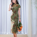 Red rose in Forest Stretch Tulle with Memory Elasticity| Modern one-Pieces Qipao Dress（悠望） - E·Beauty