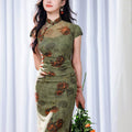 Red rose in Forest Stretch Tulle with Memory Elasticity| Modern one-Pieces Qipao Dress（悠望） - E·Beauty