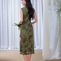 Red rose in Forest Stretch Tulle with Memory Elasticity| Modern one-Pieces Qipao Dress（悠望） - E·Beauty