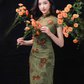 Red rose in Forest Stretch Tulle with Memory Elasticity| Modern one-Pieces Qipao Dress（悠望） - E·Beauty