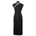 Ink-Black Shanghai Noir Polka Dots | Modern one-Pieces Qipao Dress(语莺)