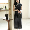Ink-Black Shanghai Noir Polka Dots | Modern one-Pieces Qipao Dress(语莺)