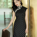 Ink-Black Shanghai Noir Polka Dots | Modern one-Pieces Qipao Dress(语莺)