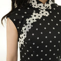 Ink-Black Shanghai Noir Polka Dots | Modern one-Pieces Qipao Dress(语莺)