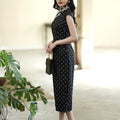 Ink-Black Shanghai Noir Polka Dots | Modern one-Pieces Qipao Dress(语莺)