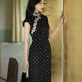 Ink-Black Shanghai Noir Polka Dots | Modern one-Pieces Qipao Dress(语莺)