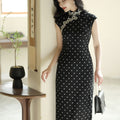 Ink-Black Shanghai Noir Polka Dots | Modern one-Pieces Qipao Dress(语莺)