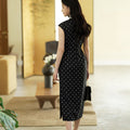 Ink-Black Shanghai Noir Polka Dots | Modern one-Pieces Qipao Dress(语莺)