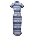 Blue and white wave pattern| Modern one-Pieces Qipao Dress（泽岚） - E·Beauty