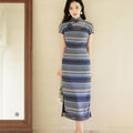 Blue and white wave pattern| Modern one-Pieces Qipao Dress（泽岚） - E·Beauty