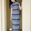 Blue and white wave pattern| Modern one-Pieces Qipao Dress（泽岚） - E·Beauty