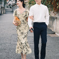 Warm Apricot Frosted Matte Stretch Mesh | Modern one-Pieces Qipao Dress (竹瑶)