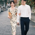 Warm Apricot Frosted Matte Stretch Mesh | Modern one-Pieces Qipao Dress (竹瑶)