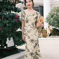 Warm Apricot Frosted Matte Stretch Mesh | Modern one-Pieces Qipao Dress (竹瑶)
