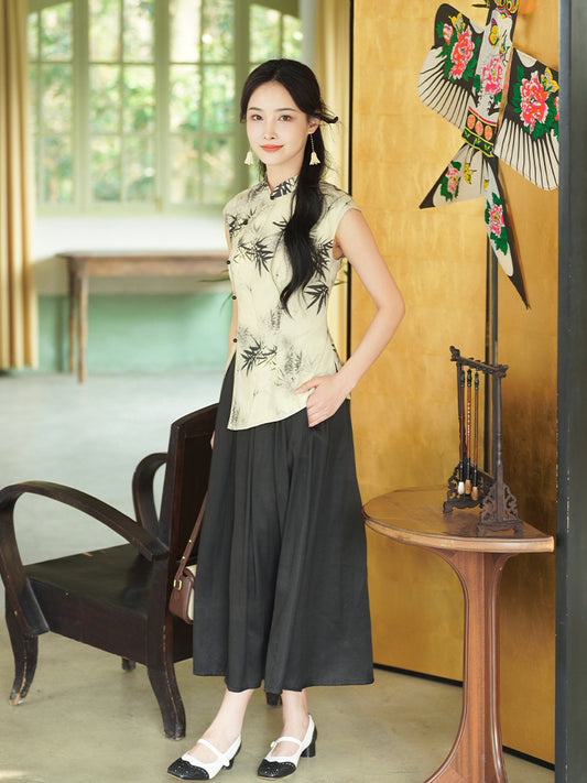 Beige Ramie Botanical Dye | Neo-Chinese Qipao Top(竹语)