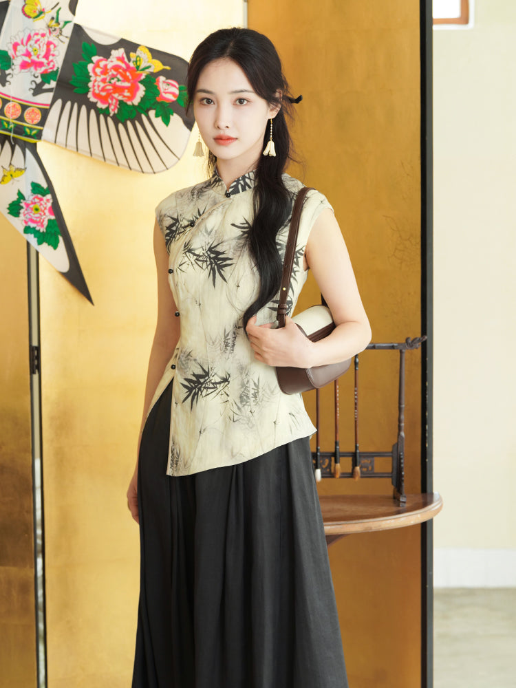 Beige Ramie Botanical Dye | Neo-Chinese Qipao Top(竹语)